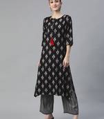 Black printed rayon cotton-kurtis with Palazzos