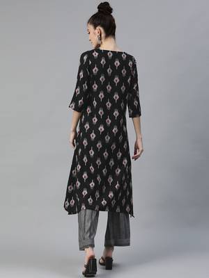 Black printed rayon cotton-kurtis with Palazzos 4