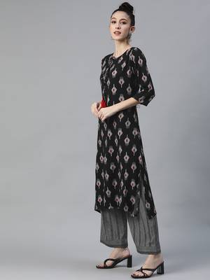 Black printed rayon cotton-kurtis with Palazzos 5