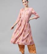 Peach printed rayon cotton-kurtis with Palazzos