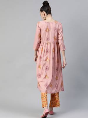 Peach printed rayon cotton-kurtis with Palazzos 3