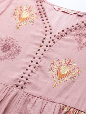 Peach printed rayon cotton-kurtis with Palazzos 4
