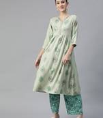 Green printed rayon cotton-kurtis With Palazzos