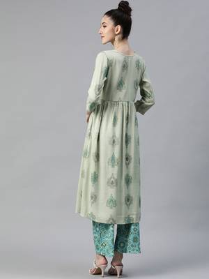 Green printed rayon cotton-kurtis With Palazzos 3