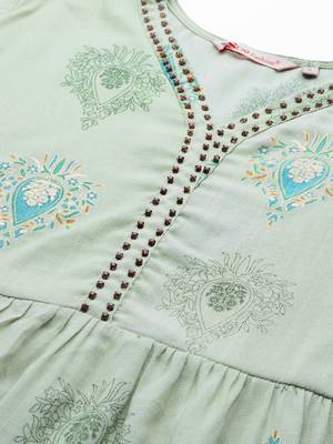 Green printed rayon cotton-kurtis With Palazzos 4