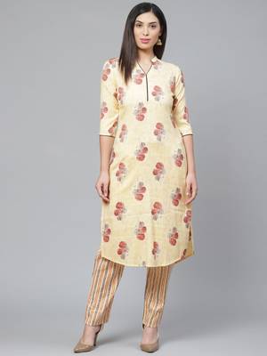 Yellow printed rayon cotton-kurtis With Palazzos 1