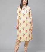 Yellow printed rayon cotton-kurtis With Palazzos
