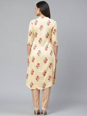 Yellow printed rayon cotton-kurtis With Palazzos 3