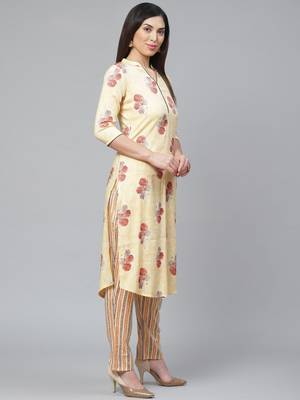 Yellow printed rayon cotton-kurtis With Palazzos 5
