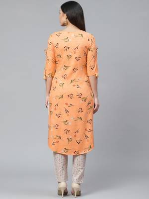Orange printed rayon cotton-kurtis With Palazzos 3