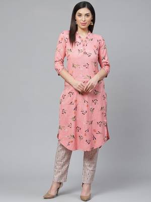 Pink printed rayon cotton-kurtis 1