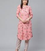 Pink printed rayon cotton-kurtis