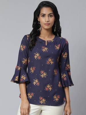 Blue printed cotton tops 1