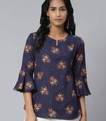 Blue printed cotton tops