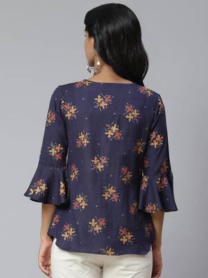 Blue printed cotton tops 4