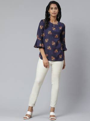 Blue printed cotton tops 5