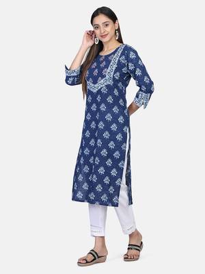 Indigo Handblock Printed Kurta 4