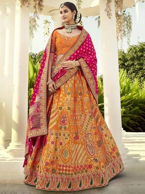 Orange embroidered art silk semi stitched lehenga 1