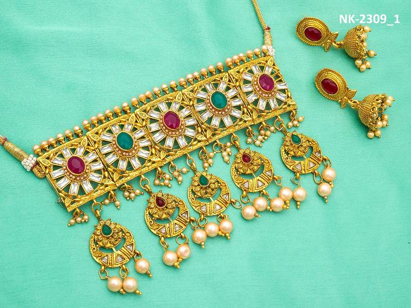 multicolor Traditinal Gold Plated Alloy Necklace