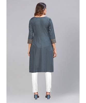 Grey Silk printed stitched quarter sleeve   Kurti 2