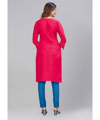 Red Silk printed stitched quarter sleeve   Kurti 2
