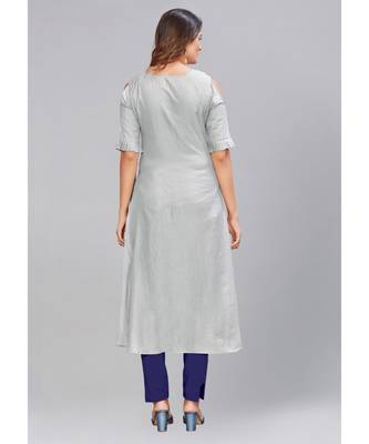 Grey Silk printed stitched quarter sleeve   Kurti 2