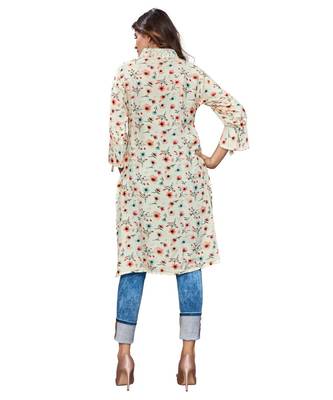 white Silk printed stitched quarter sleeve   Kurti 2
