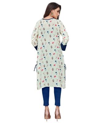 white Silk printed stitched quarter sleeve   Kurti 2