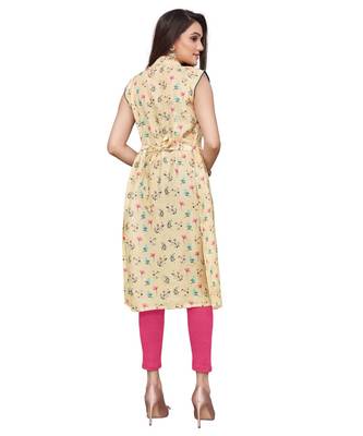 yellow Silk printed stitched quarter sleeve   Kurti 2