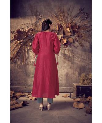 Pink Silk plain stitched quarter sleeve   Kurti 1