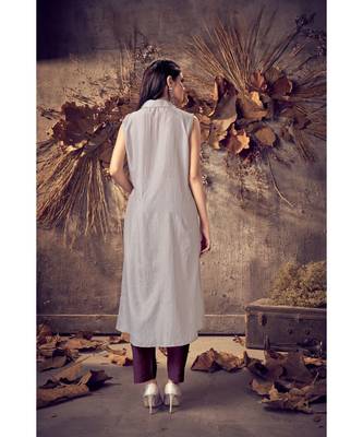 Grey Silk plain stitched Sleeveless   Kurti 2