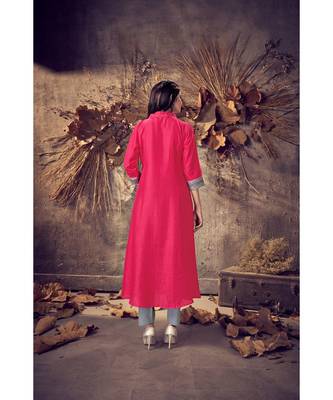 Pink Silk plain stitched quarter sleeve   Kurti 2