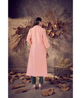 Peach Silk plain stitched quarter sleeve   Kurti 2