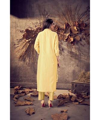 yellow Silk plain stitched quarter sleeve   Kurti 2