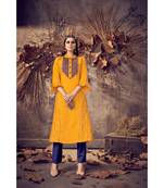 Yellow Silk plain stitched quarter sleeve   Kurti