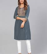 Grey Silk printed stitched quarter sleeve   Kurti