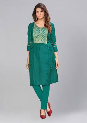 Grey Silk printed stitched quarter sleeve   Kurti 1
