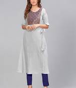Grey Silk printed stitched quarter sleeve   Kurti
