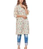 white Silk printed stitched quarter sleeve   Kurti