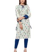 white Silk printed stitched quarter sleeve   Kurti