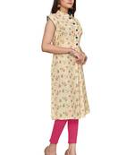 yellow Silk printed stitched quarter sleeve   Kurti