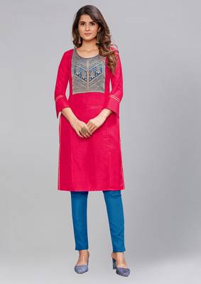 Red Silk printed stitched quarter sleeve   Kurti 1