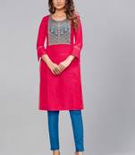Red Silk printed stitched quarter sleeve   Kurti
