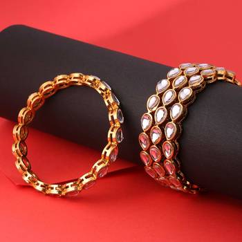 Gold kundan Yellow Gold Brass bangle 3