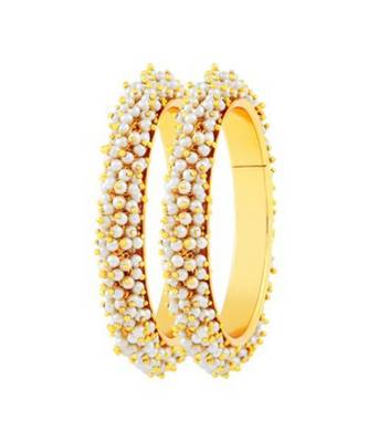 White pearl Yellow Gold Brass bangle 1