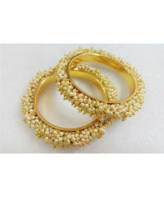 White pearl Yellow Gold Brass bangle 2