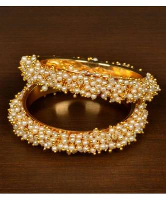 White pearl Yellow Gold Brass bangle 3