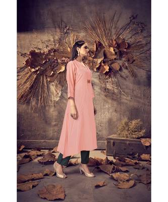 Peach Silk plain stitched quarter sleeve   Kurti 1