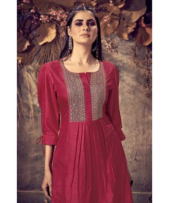 Pink Silk plain stitched quarter sleeve   Kurti 2