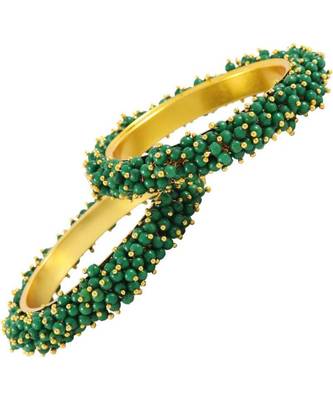 Green pearl Yellow Gold Brass bangle 1